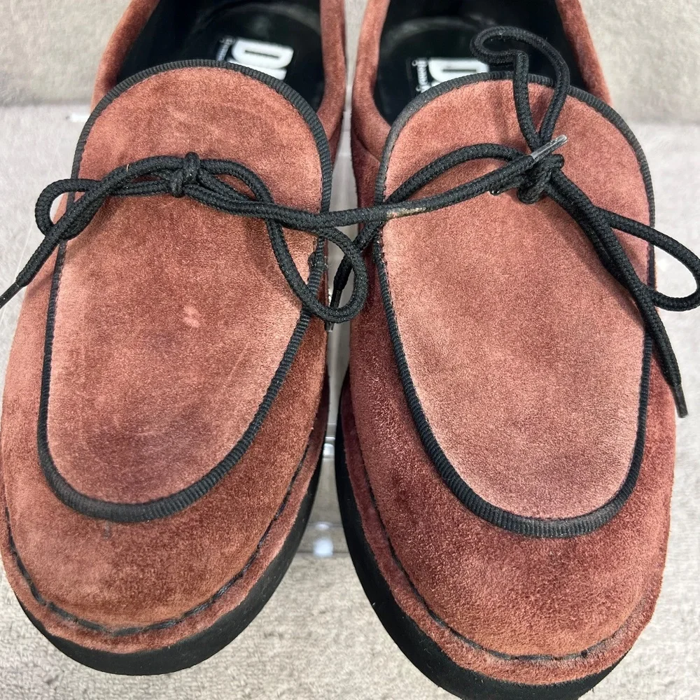 Vintage DKNY Suede Leather Platform Loafers 8.5 Rust Red Y2K 90s Vamp Goth Bows - Picture 5 of 12